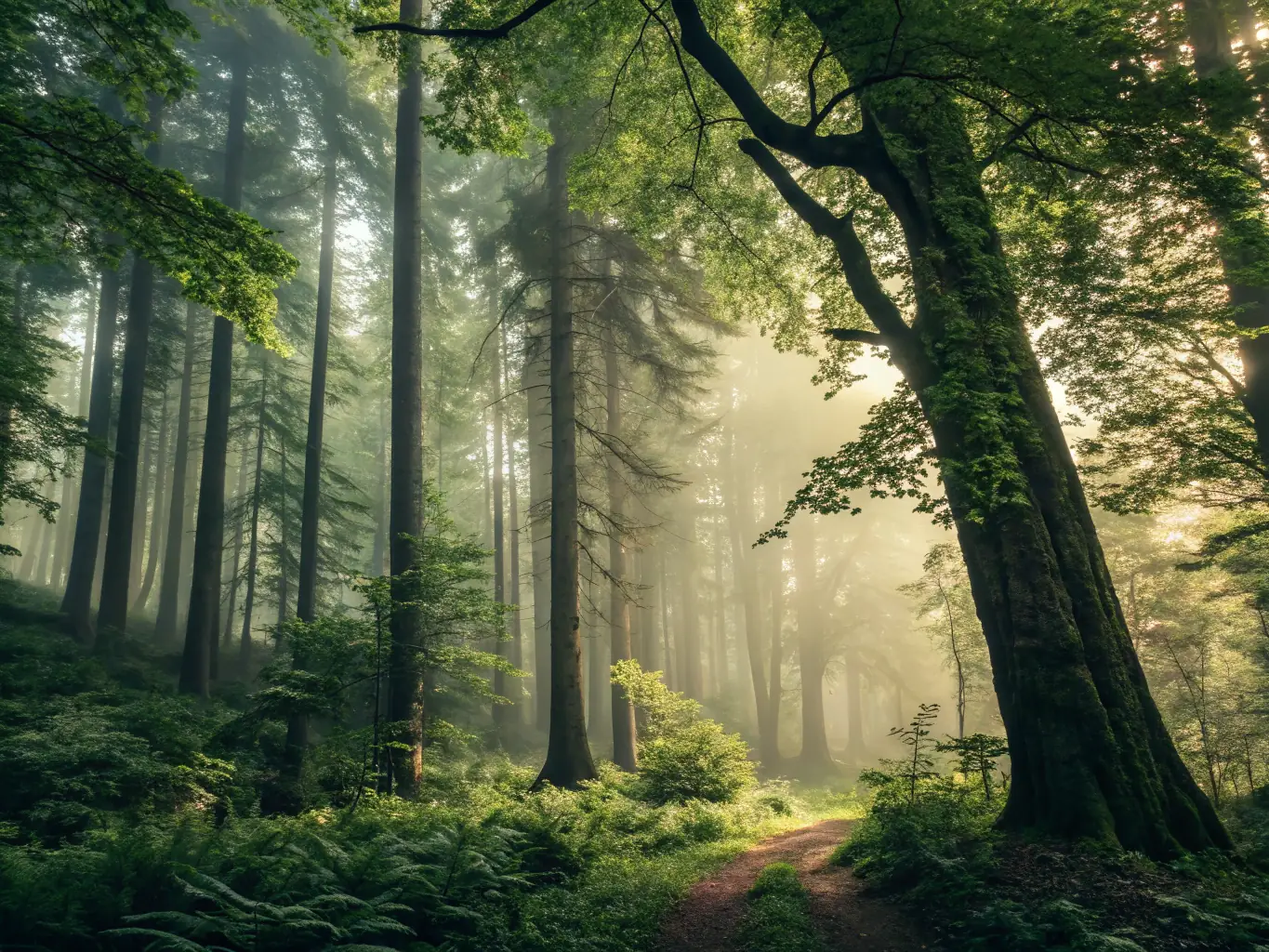 A serene image of a lush forest with diverse plant life and healthy wildlife, symbolizing the association's commitment to habitat preservation and biodiversity.