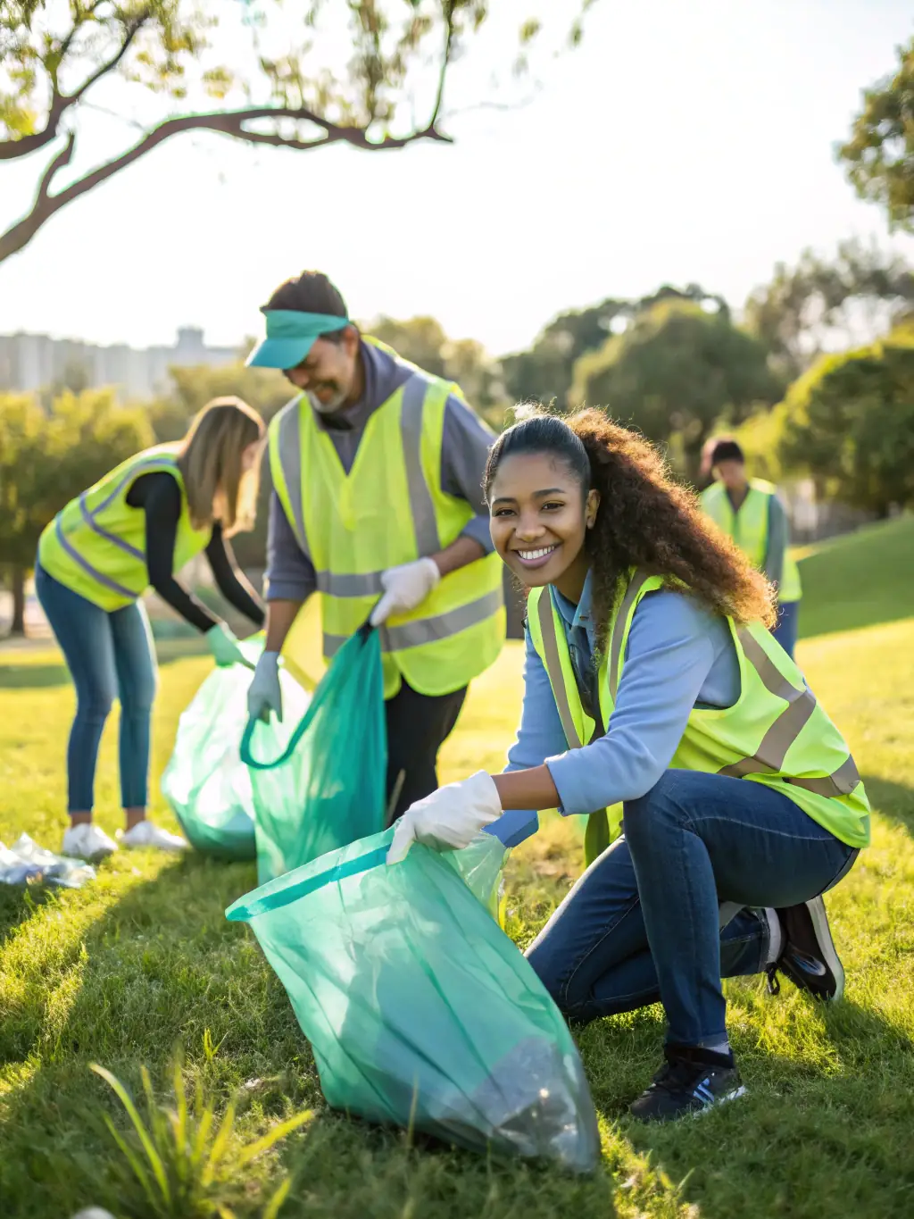 A photo of community members participating in a cleanup event in a local natural area, highlighting the association's community engagement efforts.