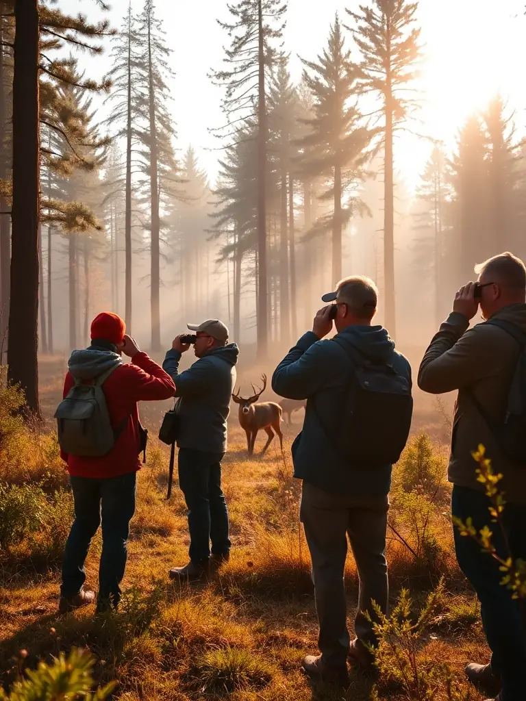 A picture of researchers monitoring wildlife populations in their natural habitat, showcasing the association's commitment to scientific data collection.