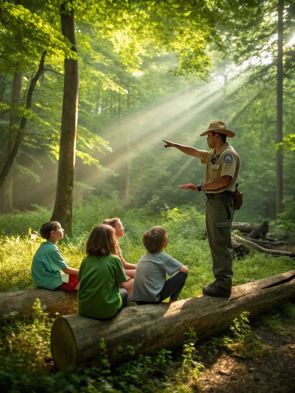 A photo of ASSOCIATION CHASSEURS DE PLANGUENOUAL members leading an educational workshop for local children, teaching them about wildlife conservation and responsible hunting practices.